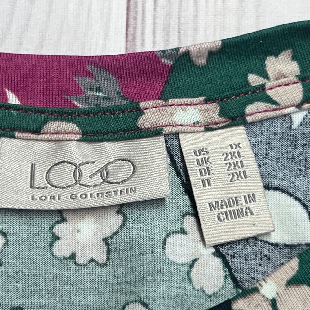 LOGO by Lori Goldstein Top Women 1X Multicolor Floral Patchwork Long Sleeve Knit - Picture 2 of 10